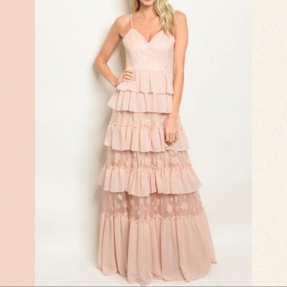 1 LEFT!! Gorgeous Pink Princess Full Gown Wedding Prom Lace Tiered Layered M
